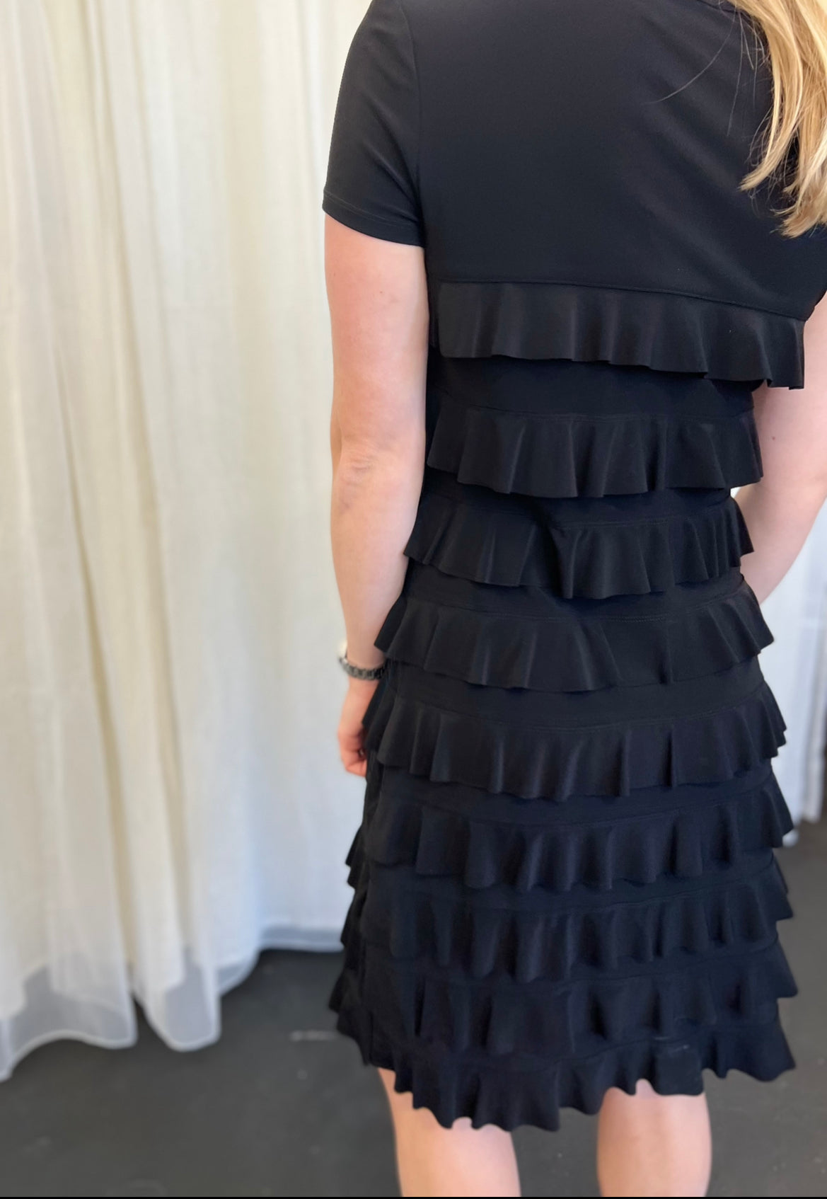 Short Sleeve Ruffle Dress - Black